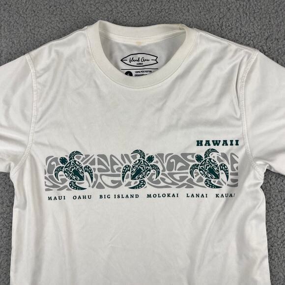 Island Crew Hawaii Men's Small White Green Short Sleeve 100% Polyester Shirt - Picture 2 of 10